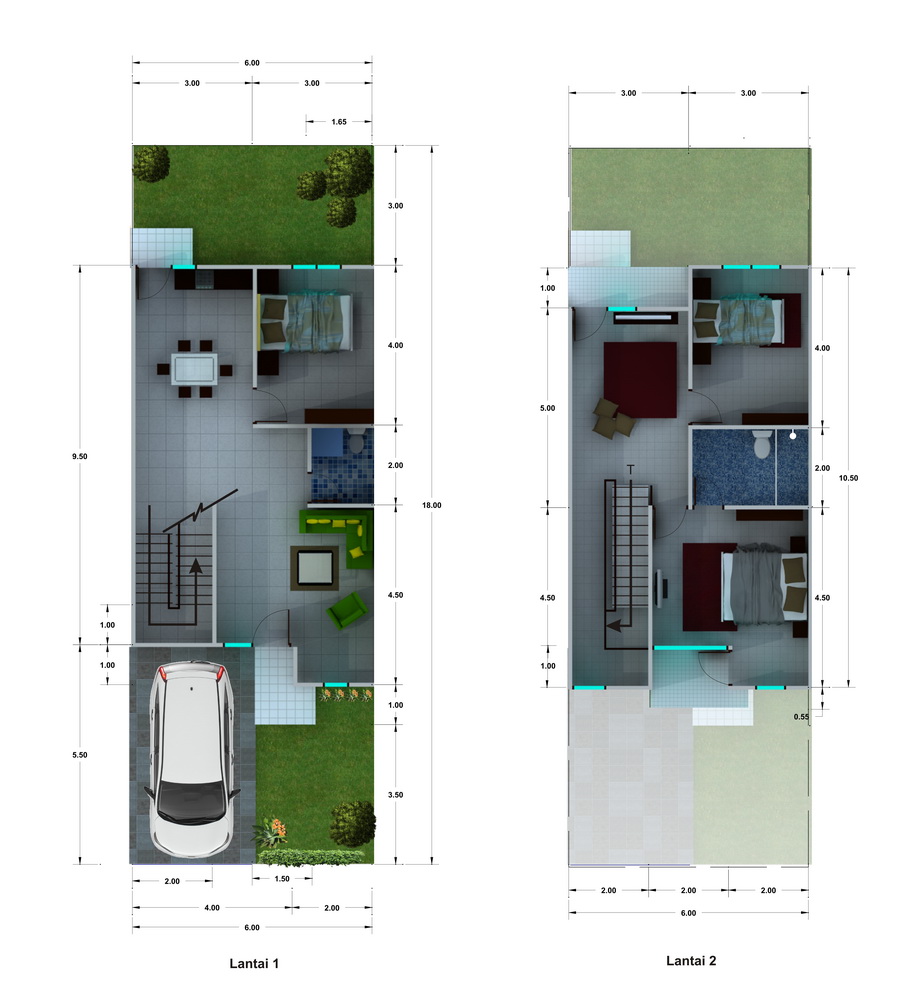 80 Desain Rumah 2 Lantai Ukuran 6x18 Sisi Rumah Minimalis